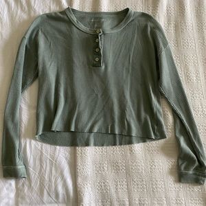 American Eagle cropped waffle Henley